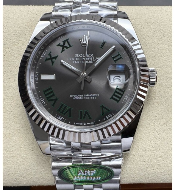 DateJust 41 126334 904L SS ARF 1:1 Best Edition Gray Dial Green Roman on Jubilee Bracelet SH3235