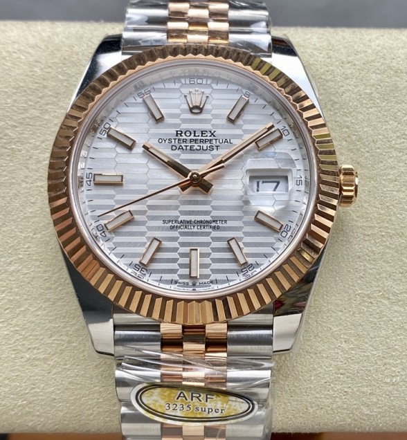 DateJust 41 126331 904L SS/RG ARF Gain Weight 1:1 Best Edition Motif Gray Fluted Dial on Jubilee Bracelet SH3235