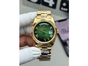 Day Date 128238 Gain Weight YG QF 1:1 Best Edition Green Dial Roman Markers on YG President Bracelet