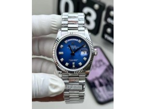 Day Date 128239 Gain Weight SS QF 1:1 Best Edition Blue Dial Diamond Markers on SS President Bracelet