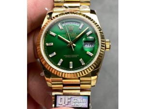 Day Date 128238 Gain Weight YG QF 1:1 Best Edition Green Dial T-diamond Markers on YG President Bracelet