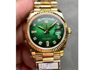Day Date 128238 Gain Weight YG QF 1:1 Best Edition Green Dial Diamond Markers on YG President Bracelet