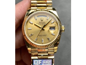 Day Date 128238 Gain Weight YG QF 1:1 Best Edition Gold Dial Diamond Markers on YG President Bracelet