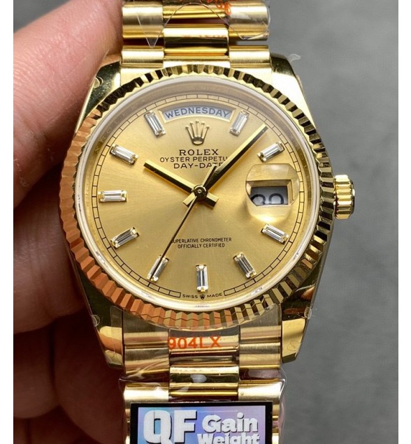 Day Date 128238 Gain Weight YG QF 1:1 Best Edition Gold Dial Diamond Markers on YG President Bracelet