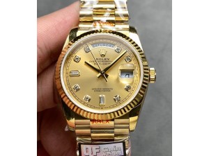 Day Date 128238 Gain Weight YG QF 1:1 Best Edition Gold Dial Diamond Markers on YG President Bracelet