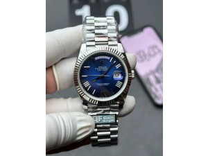 Day Date 128239 Gain Weight SS QF 1:1 Best Edition Blue Dial Roman Markers on SS President Bracelet