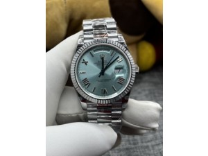 Day Date 128239 Gain Weight SS QF 1:1 Best Edition Ice Blue Dial Roman Markers on SS President Bracelet