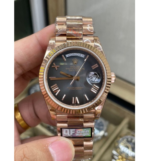 Day Date 228235 40mm 904L RG QF 1:1 Gain Weight Black Gradient Dial Roman Markers on RG President Bracelet A2836