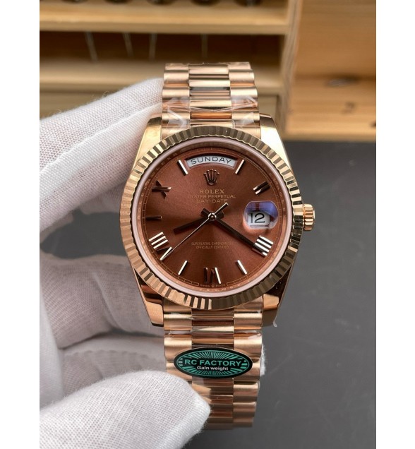 Day Date 40mm RG Gain Weight SS RCF 1:1 Best Edition Brown Dial Roman Markers on RG President Bracelet Asian Super Clone 3255