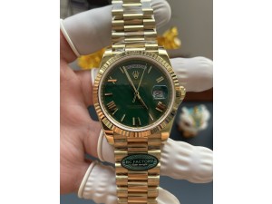 Day Date 128238 40mm Gain Weight YG RCF 1:1 Best Edition Green Dial Roman Markers on YG President Bracelet Asian Super Clone 3255