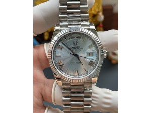 Day Date 128239 40mm Gain Weight SS RCF 1:1 Best Edition Ice Blue Dial Roman Markers on SS President Bracelet Asian Super Clone 3255