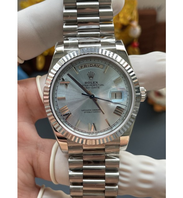 Day Date 128239 40mm Gain Weight SS RCF 1:1 Best Edition Ice Blue Dial Roman Markers on SS President Bracelet Asian Super Clone 3255