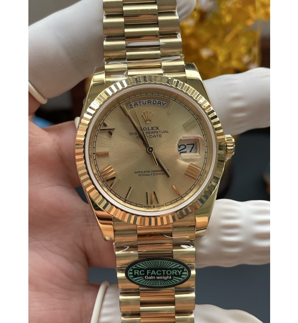 Day Date 128238 40mm Gain Weight YG RCF 1:1 Best Edition Gold Dial Diamond Markers on YG President Bracelet Asian Super Clone 3255