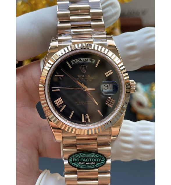 Day Date 228235 40mm 904L RG RCF 1:1 Gain Weight Black Gradient Dial Roman Markers on RG President Bracelet Asian Super Clone 3255