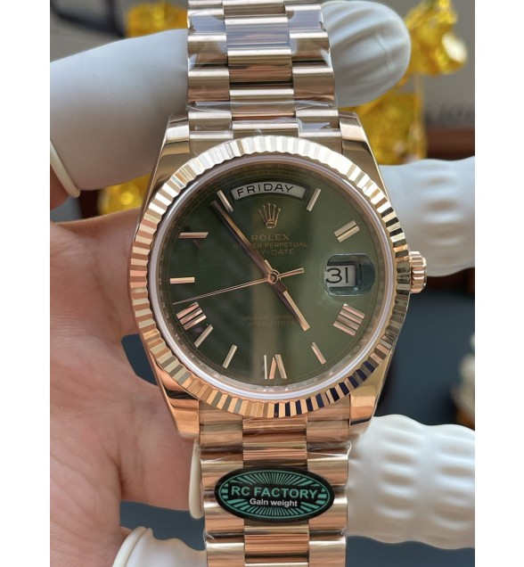 Day Date 228235 40mm 904L RG RCF 1:1 Gain Weight Green Gradient Dial Roman Markers on RG President Bracelet Asian Super Clone 3255