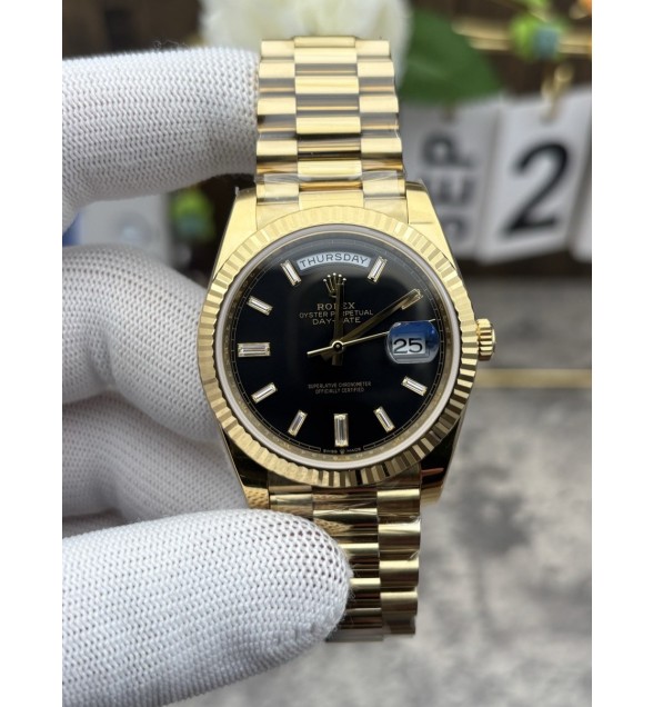 Day Date 228238 40mm Gain Weight RCF 1:1 Best Edition Black Dial T Diamond Marker On YG President Bracelet Asian Super Clone 3255