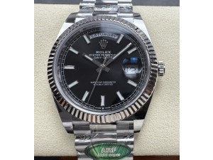 Day Date 228239 40mm 904L SS ARF Gain Weight 1:1 Best Edition Black Dial Stick Marker On SS President Bracelet VR33255