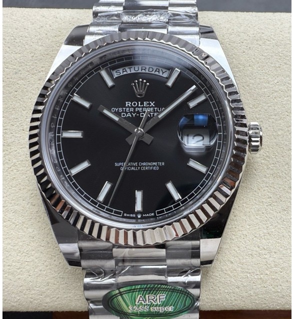 Day Date 228239 40mm 904L SS ARF Gain Weight 1:1 Best Edition Black Dial Stick Marker On SS President Bracelet VR33255