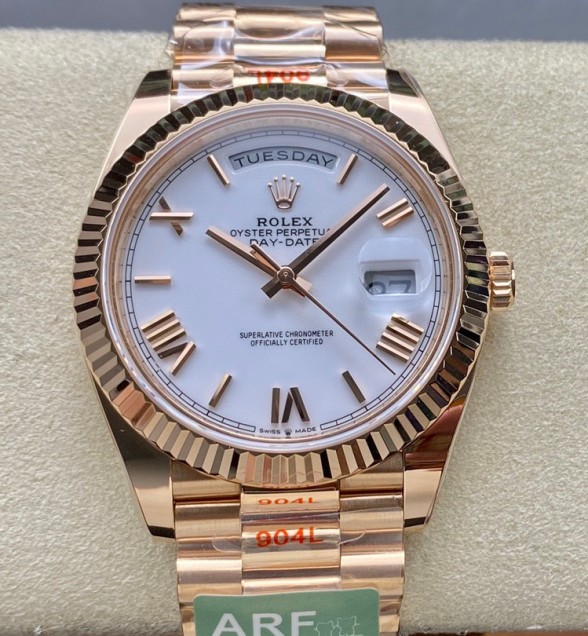 Day Date 228235 40mm RG ARF Gain Weight 1:1 Best Edition White Dial Roman Markers On RG President Bracelet VR33255