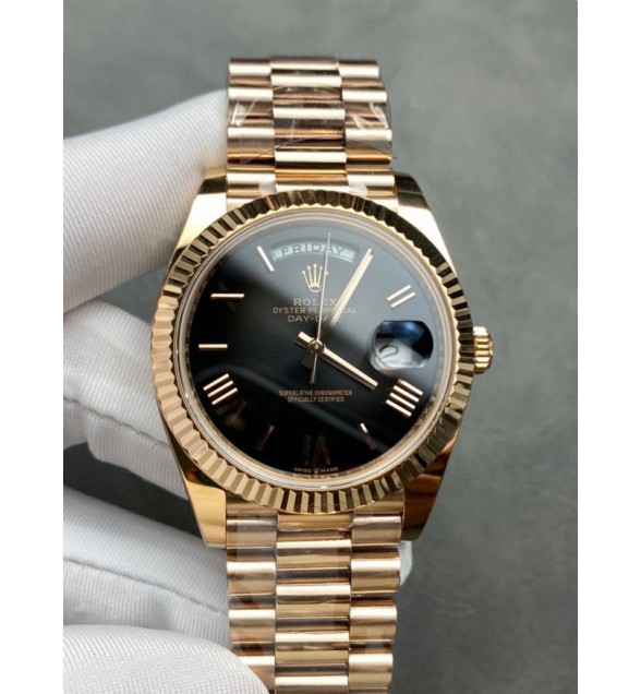 Day Date 228235 40mm 904L RG 1:1 RCF Gain Weight  Best Edition Black Gradient Dial Roman Markers on RG President Bracelet Asian Super Clone 3255