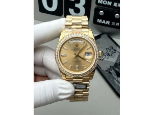 Day Date 228239 40mm 904L YG QF Gain Weight  1:1 Best Edition Gold Diamond Sticks Dial Diamond Bezel on SS Bracelet A2836