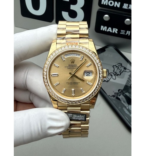 Day Date 228239 40mm 904L YG QF Gain Weight  1:1 Best Edition Gold Diamond Sticks Dial Diamond Bezel on SS Bracelet A2836