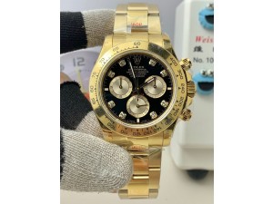 Daytona 126509 904L YG QF Best Edition Black Dial YG Subdial Diamonds Markers On 904L YG Bracelet SA4131