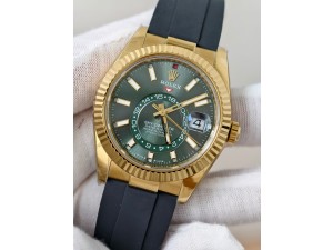 Sky-Dweller 336238 YG ZF 1:1 Best Edition Mint Green Dial on Oysterflex Rubber Strap Asian 2824(Gain Weight)