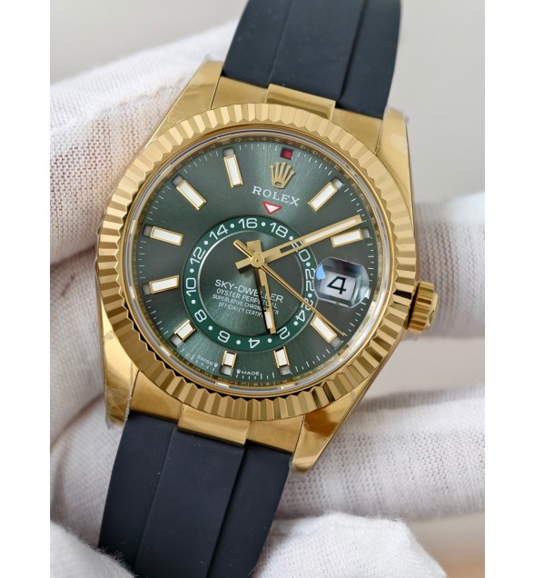 Sky-Dweller 336238 YG ZF 1:1 Best Edition Mint Green Dial on Oysterflex Rubber Strap Asian 2824(Gain Weight)