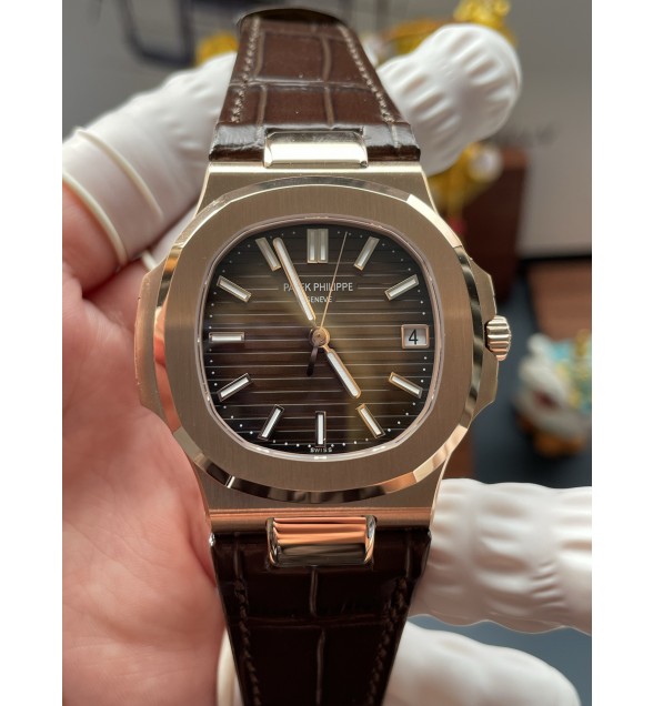 Nautilus 5711/1R RG DDF 1:1 Best Edition Brown Textured Dial on Brown Leather Strap A324/330 Super Clone(Weighted)