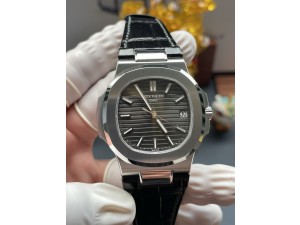 Nautilus 5711 SS DDF 1:1 Best Edition Gray Textured Dial on Black Leather Strap A324 Super Clone(Weighted)