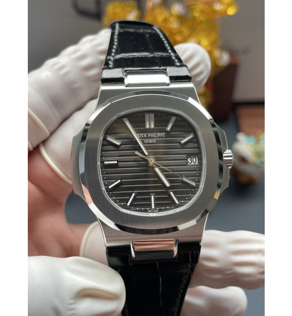 Nautilus 5711 SS DDF 1:1 Best Edition Gray Textured Dial on Black Leather Strap A324 Super Clone(Weighted)