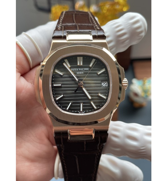 Nautilus 5711/1R RG DDF 1:1 Best Edition Gray Textured Dial on Brown Leather Strap A324/330  Super Clone(Weighted)