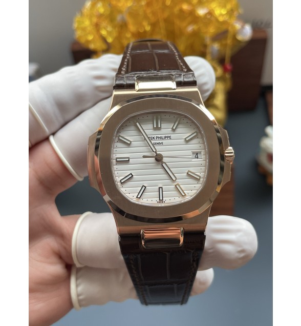 Nautilus 5711/1R RG DDF 1:1 Best Edition White Textured Dial on Brown Leather Strap A324/330 Super Clone(Weighted)