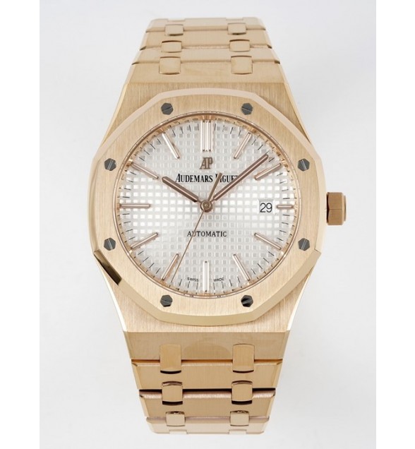 Royal Oak 41mm 15400 RG ZF 1:1 Best Edition White Textured Dial on RG Bracelet V2 SA3120 Super Clone