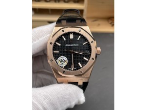 Royal Oak 15500 RG APSF 1:1 Best Edition Black Dial on Black Leather Strap SA4302 Super Clone V2 (SW Dial)