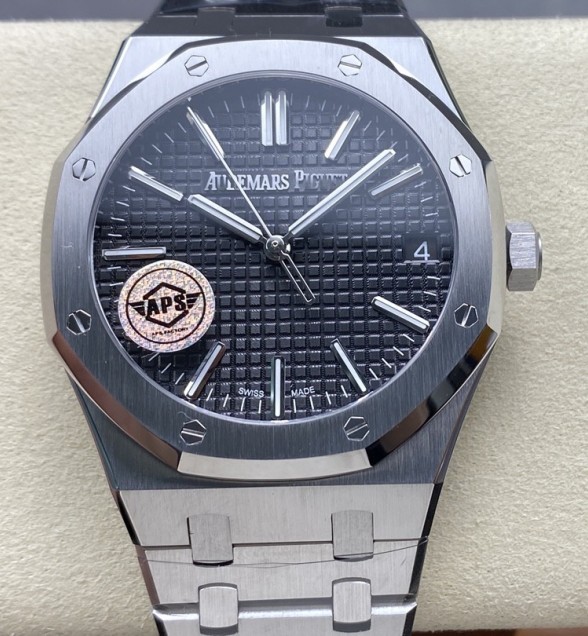 Royal Oak 15500 SS APSF 1:1 Best Edition Black Dial on SS Bracelet SA4302 Super Clone V2 (SW Dial)