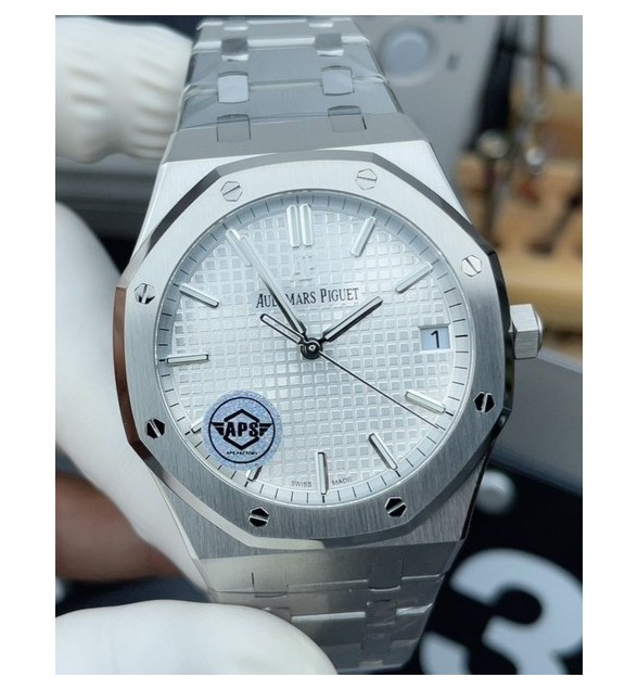 Royal Oak 15500 SS APSF 1:1 Best Edition Silver Dial on SS Bracelet SA4302 Super Clone V2 (SW Dial)