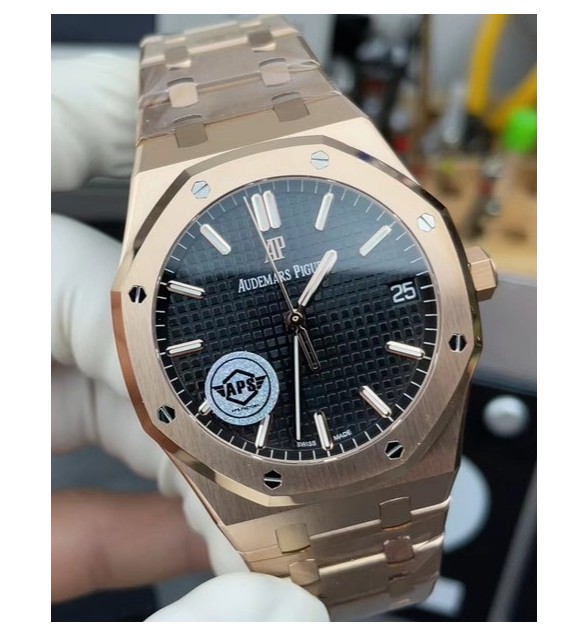 Royal Oak 15500 RG APSF 1:1 Best Edition Black Dial on RG Bracelet SA4302 Super Clone V2 (SW Dial)