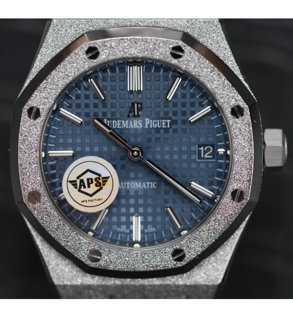 Royal Oak 41mm 15500 Frosted SS APSF 1:1 Best Edition Blue Textured Dial on SS Bracelet SA4302 Super Clone