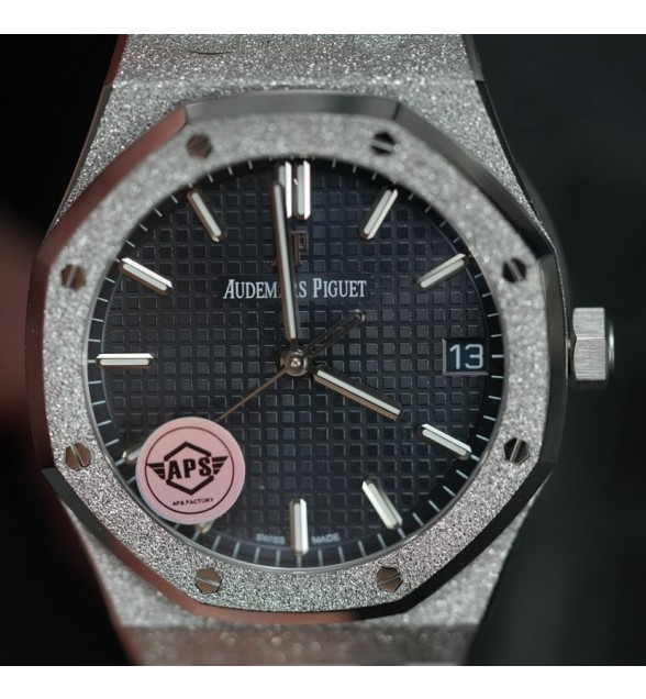 Royal Oak 41mm 15500 Frosted SS APSF 1:1 Best Edition Black Textured Dial on SS Bracelet SA4302 Super Clone