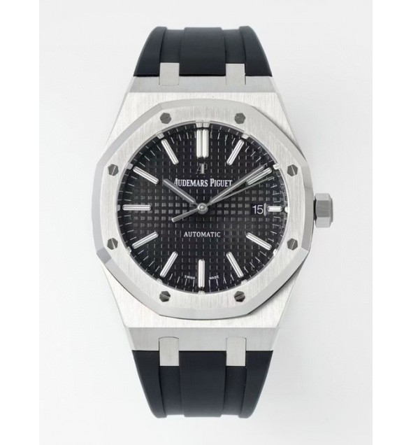 ROYAL OAK 41MM 15400 SS APSF 1:1 BEST EDITION BLACK TEXTURED DIAL ON BLACK RUBBER STRAP SA3120 SUPER CLONE V3