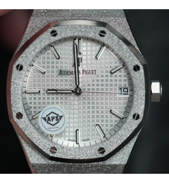 Royal Oak 41mm 15500 Frosted SS APSF 1:1 Best Edition White Textured Dial on SS Bracelet SA4302 Super Clone