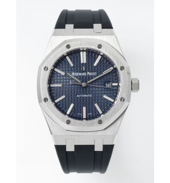 ROYAL OAK 41MM 15400 SS APSF 1:1 BEST EDITION BLUE TEXTURED DIAL ON BLACK RUBBER STRAP SA3120 SUPER CLONE V3