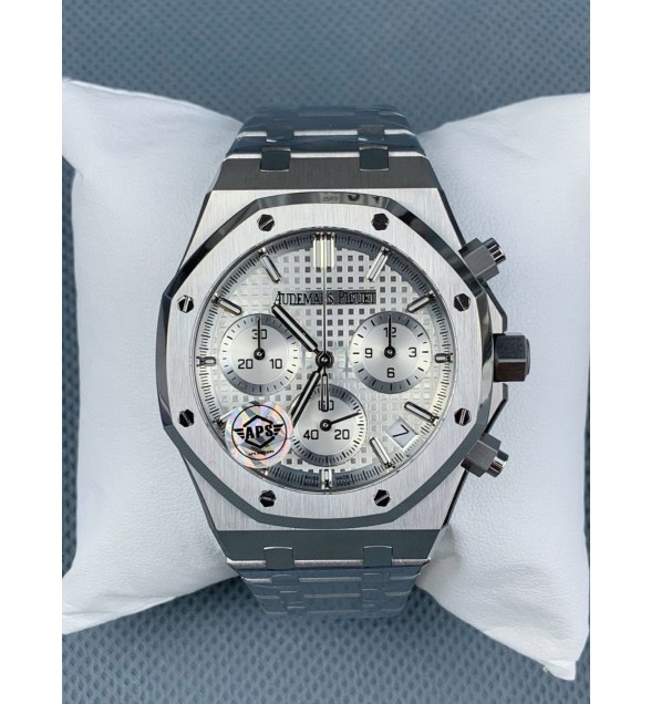 Royal Oak Chrono 26240 SS APSF 1:1 Best Edition Silver Dial on SS Bracelet SA4401 Super Clone V2 (Free Sprung)