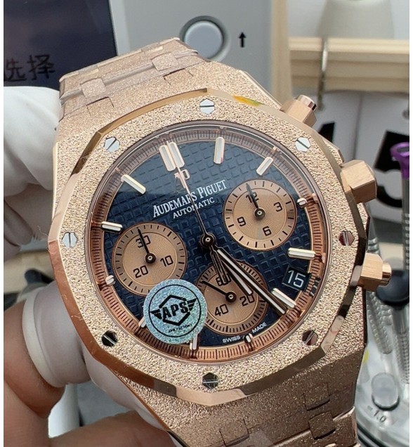 Royal Oak Chrono 26240 Frosted RG APSF 1:1 Best Edition Blue Dial on RG Bracelet SA4401 Super Clone