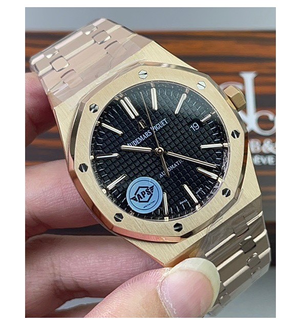 Royal Oak 41mm 15400 RG APSF 1:1 Best Edition Black Textured Dial on RG Bracelet SA3120 Super Clone V3