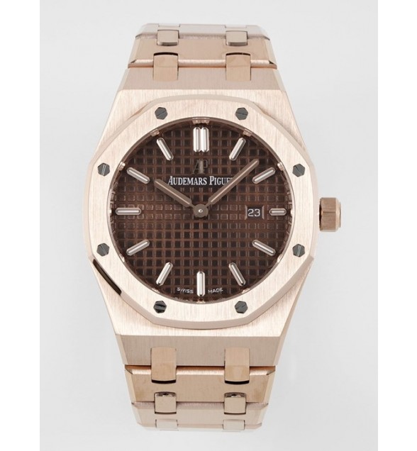 Lady Royal Oak 33mm 67651 RG ZF 1:1 Best Edition Brown Textured Dial on RG Bracelet RONDA Quartz