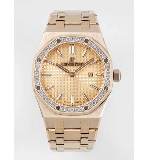 Lady Royal Oak 33mm 67651 Diamonds Bezel RG ZF 1:1 Best Edition RG Textured Dial on RG Bracelet RONDA Quartz