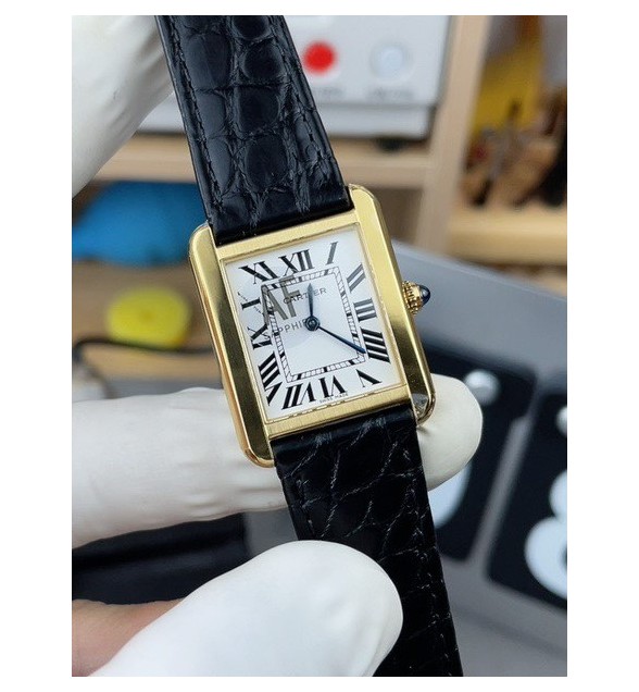 Tank Solo Small 22mm Ronda Quartz White Dial YG Leather Strap AF